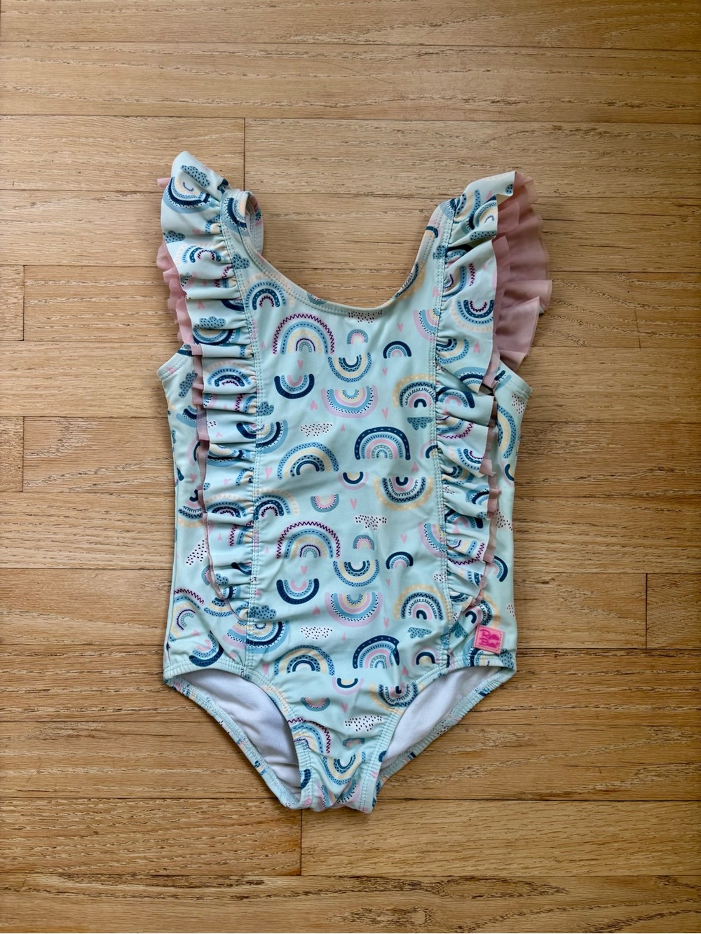 Girls Blue Rainbow Ruffle One-Piece Swimsuit Ruffle Butts Size 5